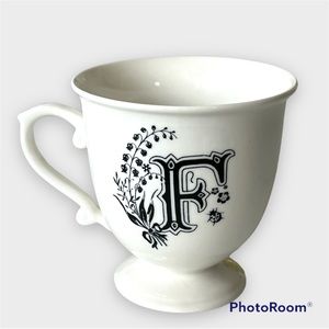Anthropologie Missus Monogram Initial F White Floral Pedestal Footed Cup